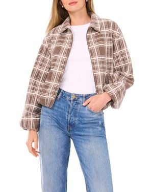 Vince Camuto Plaid High Pile Fleece Bubble Jacket - Blue