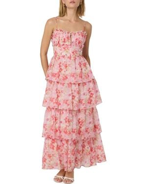 Astr Vonnessa Floral Print Tiered Maxi Dress - Pink