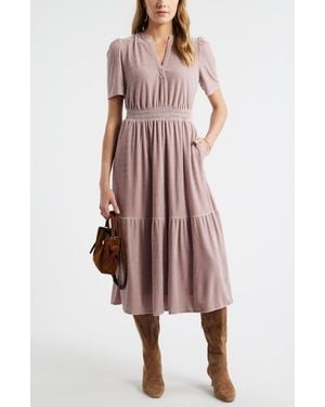 Caslon Short Sleeve Velour Midi Dress - Pink