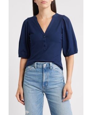 Madewell Puff-Sleeve Henley Knit Top - Blue