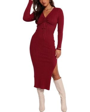 Petal & Pup Irene Long Sleeve Sweater Dress - Red