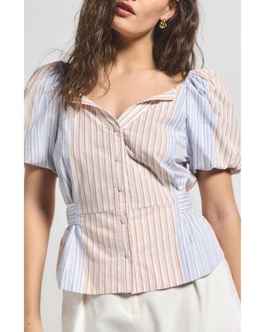 10 Crosby Derek Lam Davina Stripe Off The Shoulder Belted Top - White