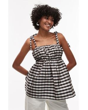 TOPSHOP Check Taffeta Babydoll Top - White
