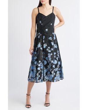 Cece Metallic Floral Pleated Cocktail Dress - Blue