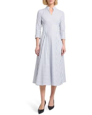 Misook Plaid Fit & Flare Cotton Midi Dress - Blue