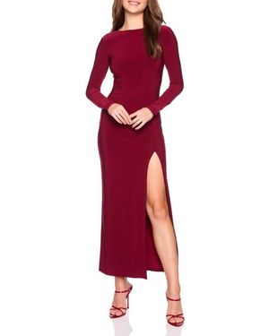 open lace back dress Faviana Side Cut-Out Long Dress 11253 Red / 0