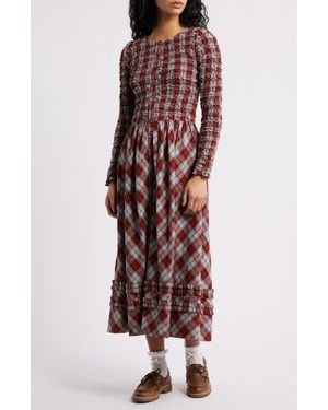 Damson Madder Posey Cardi Long Sleeve Organic Cotton Midi Dress - Blue