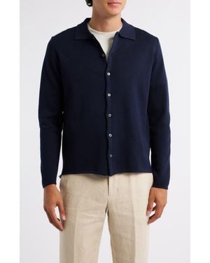Aurélien Slim Fit Cashwool Knit Button-Up Shirt - Blue