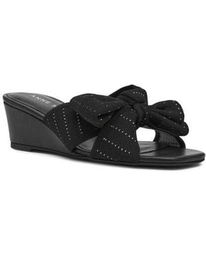 Anne Klein Dara Bow Wedge Slide Sandal - Black