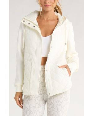 Zella Hybrid Quilted Knit Hooded Jacket - White