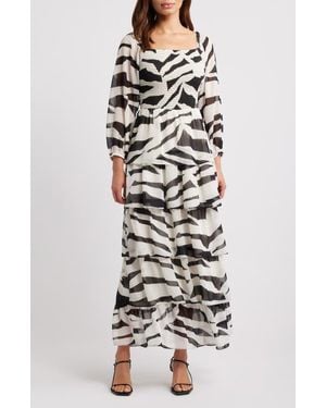 Chelsea28 Smocked Tiered Long Sleeve Maxi Dress - Multicolor