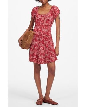 Madewell Floral Ruched Scoop Neck Minidress - Red