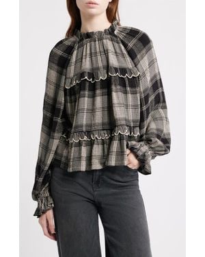 Treasure & Bond Long Sleeve Plaid Woven Shirt - Black