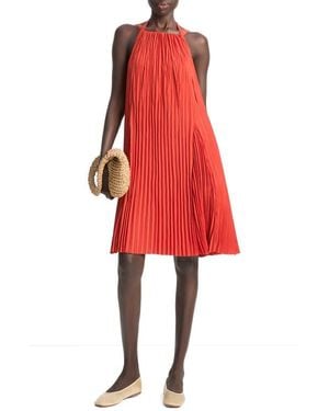 Vince Pleated A-Line Pintuck Dress - Red