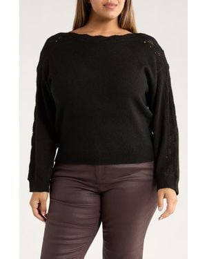 Wit & Wisdom Open Stitch Boat Neck Sweater - Black