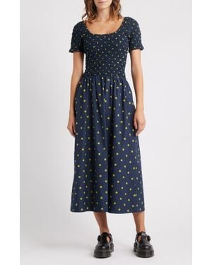 Damson Madder Malinda Polka Dot Super Smocked Organic Cotton Dress - Blue