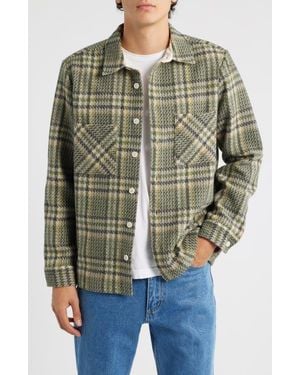 Wax London Whiting Plaid Wool Blend Button-Up Shirt Jacket - Green
