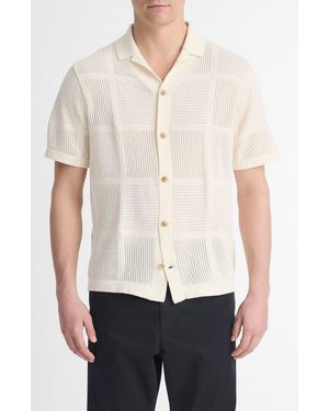 Vince Patchwork Pointelle Short Sleeve Cardigan - White