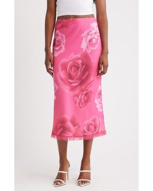 Bella Venice Roxy Rose Print Midi Skirt - Pink