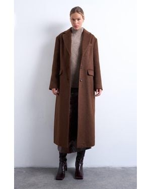 TOPSHOP Single Breasted Longline Coat - Brown
