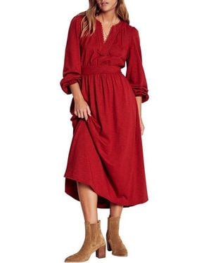 Boden Maddie Picot Trim Long Sleeve Cotton Blend Midi Dress - Red