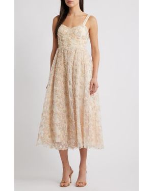 Moon River Ruffle Sleeveless Midi Dress - Natural