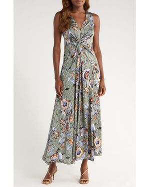 Halogen® Knot Front Floral Print Sleeveless Dress - Gray