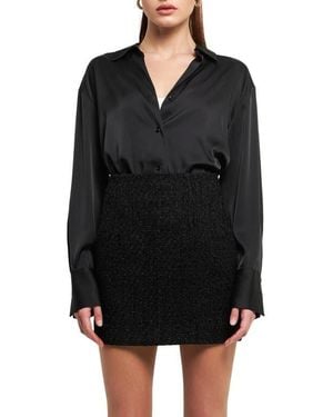 Endless Rose Satin Button-Up Shirt - Black