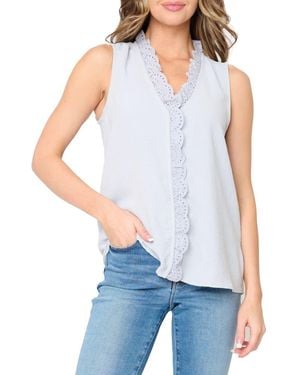 Gibsonlook Embroidered Eyelet Trim Button-Up Top - White