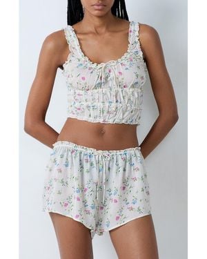 Etam Prati Ruffle Crop Pajama Camisole - White