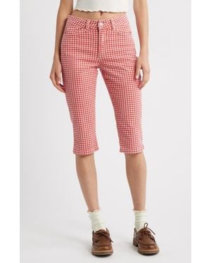 Damson Madder Gingham Capri Jeans - Red