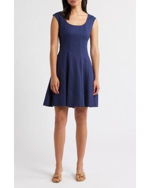 Charles Henry Linen Blend Fit & Flare Dress - Blue