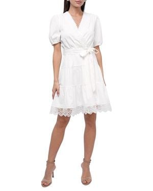Adelyn Rae Connie Lace Trim Mini Wrap Dress - White