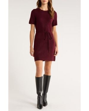 Halogen® Short Sleeve Tie Waist Sweater Dress - Red
