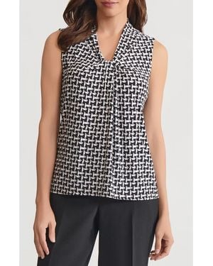 Kasper Abstract Print Knot Front Sleeveless Top - Black
