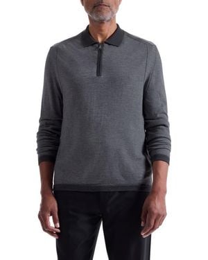 Bugatchi Long Sleeve Merino Wool Quarter Zip Polo Sweater - Gray