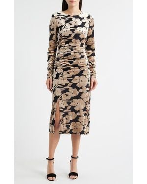 Sam Edelman Floral Long Sleeve Velvet Burnout Midi Dress - Natural