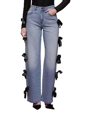 Avec Les Filles Bow Detail High Waist Jeans - Blue
