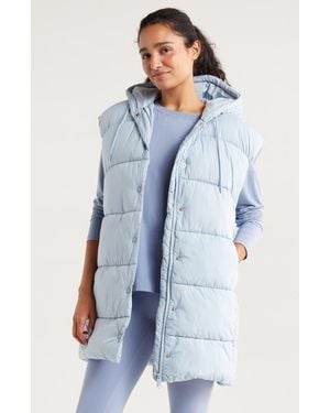Zella Longline Hooded Puffer Vest - Blue