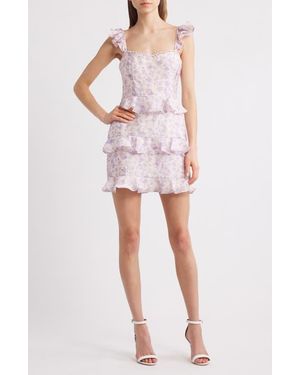 Lulus Bianca Ruffle Strap Floral Jacquard Minidress - Red