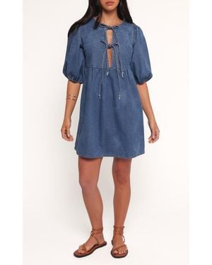 Petal & Pup Romana Tie Front Denim Minidress - Blue