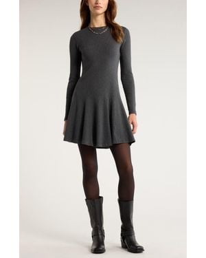 Treasure & Bond Long Sleeve Fit & Flare Minidress - Black