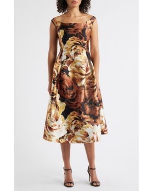Julia Jordan Floral Off-The-Shoulder Cocktail Dress - Brown