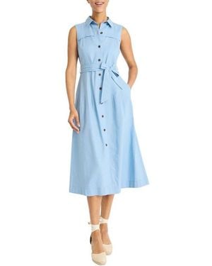 Maggy London Sleeveless Linen Blend Shirtdress - Blue