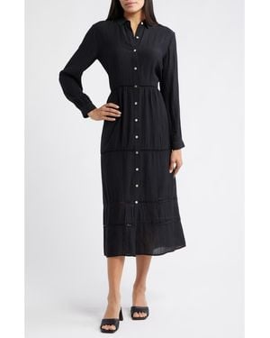 Cloth & Stone Ladder Stitch Long Sleeve Midi Shirtdress - Black