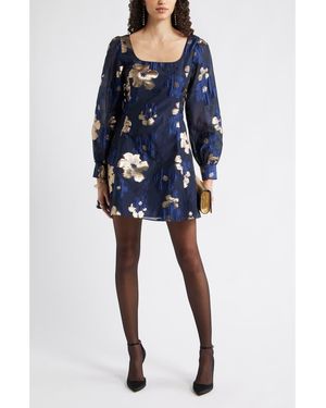 Chelsea28 Metallic Floral Jacquard Minidress - Blue