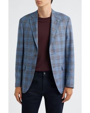 Jack Victor Midland Contemporary Fit Marled Plaid Wool Blend Sport Coat - Blue