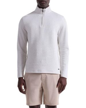 Bugatchi Waffle Quarter Zip Cotton Blend Pullover - Gray