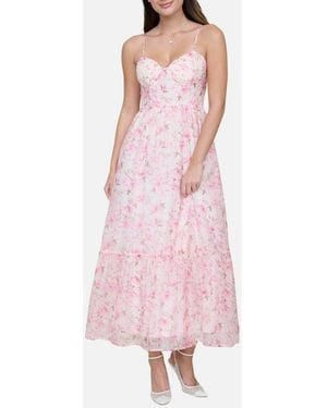 Blu Pepper Floral Print Chiffon Party Dress - Pink