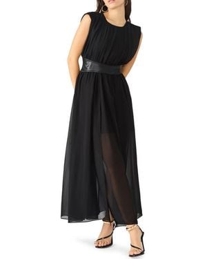 Steve Madden Issey Faux Leather Trim Maxi Dress - Black